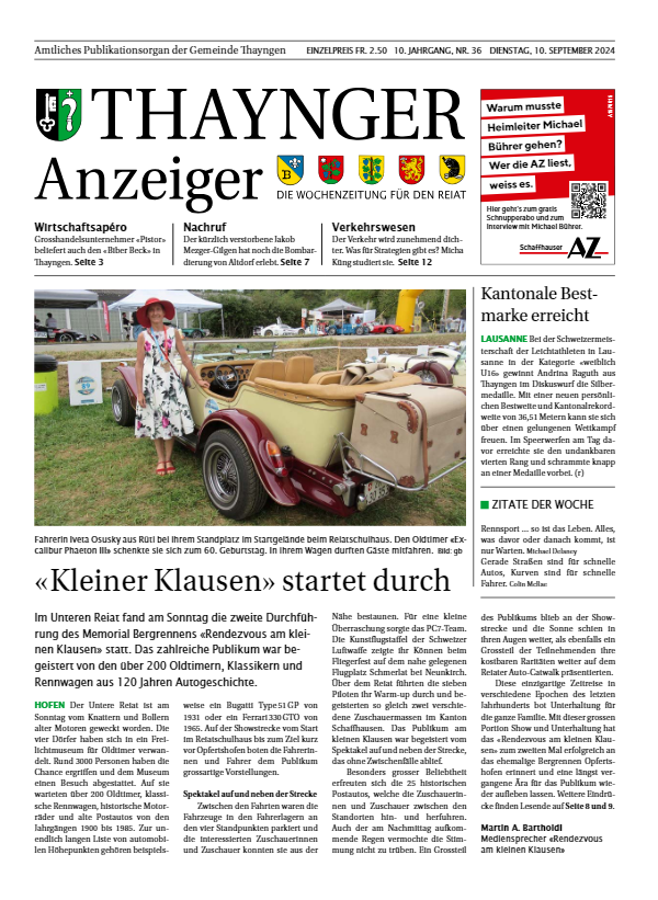 Thaynger Anzeiger vom 10. September 2024