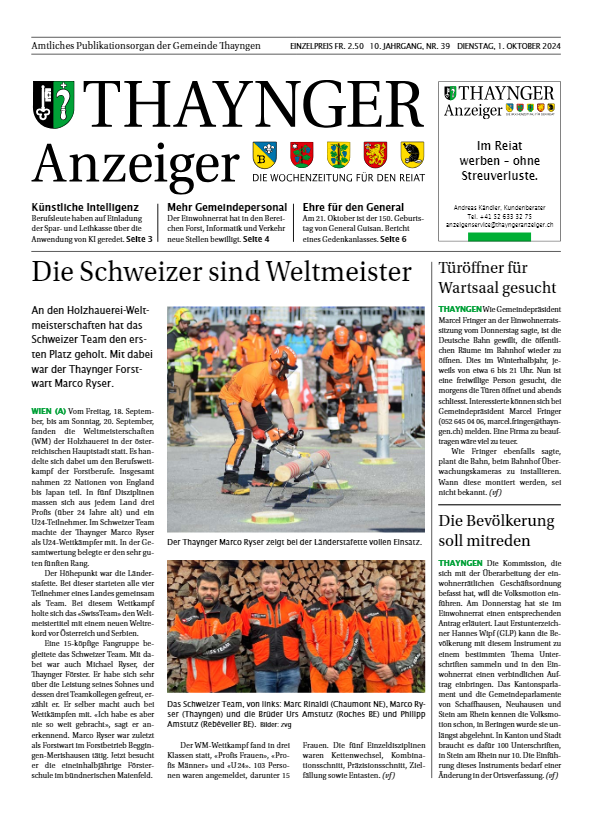 Thaynger Anzeiger vom 1. Oktober 2024