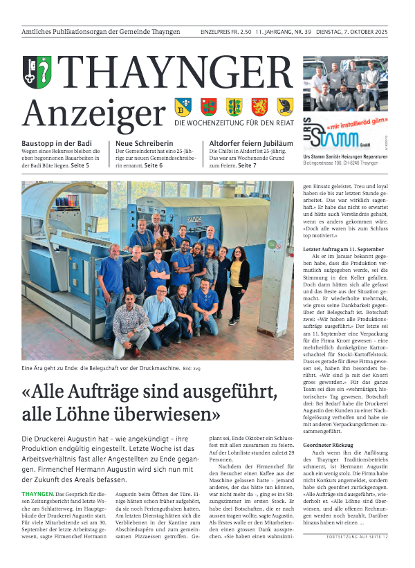 Thaynger Anzeiger vom 7. Oktober 2025