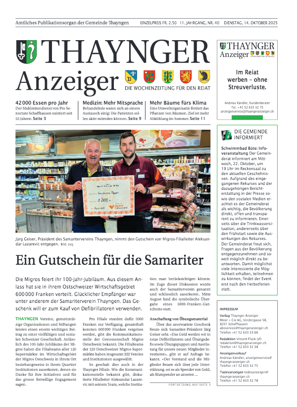 Thaynger Anzeiger vom 14. Oktober 2025 Thaynger Anzeiger vom 14. Oktober 2025