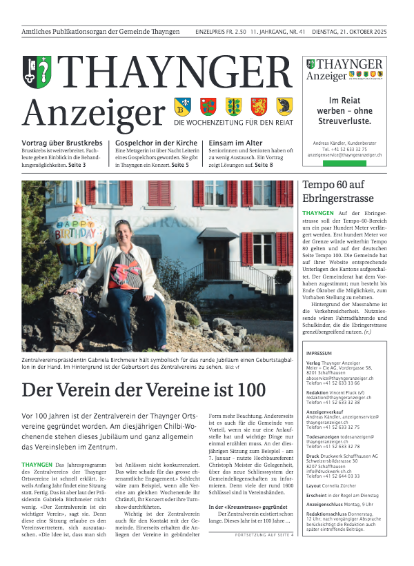 Thaynger Anzeiger vom 21. Oktober 2025