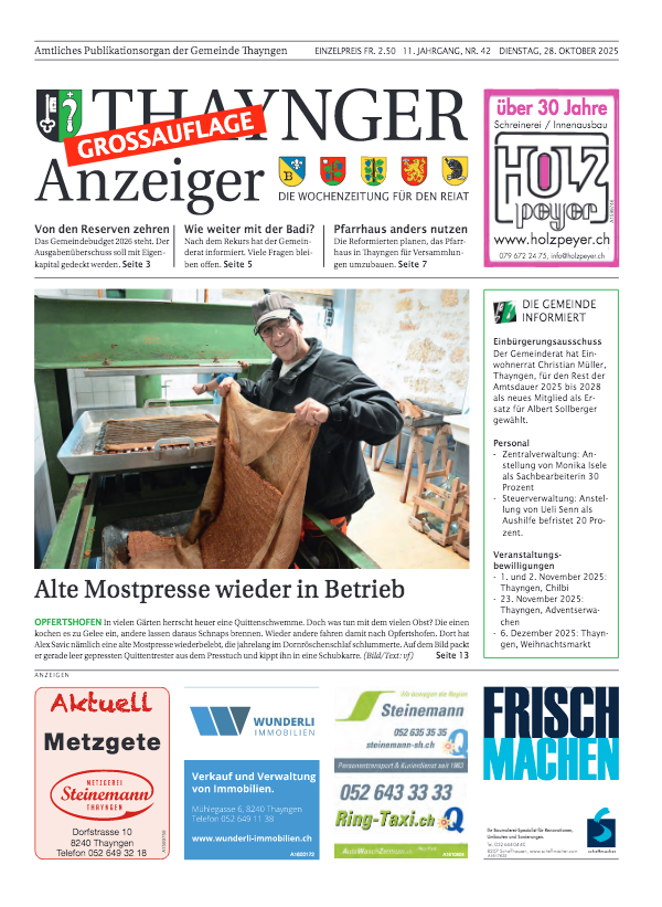 Thaynger Anzeiger vom 28. Oktober 2025 Thaynger Anzeiger vom 28. Oktober 2025