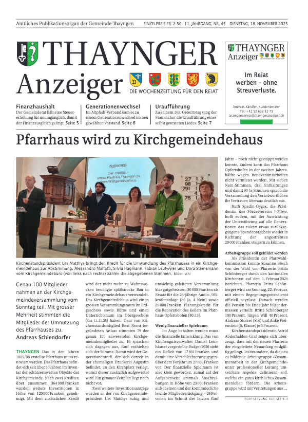 Thaynger Anzeiger vom 18. November 2025