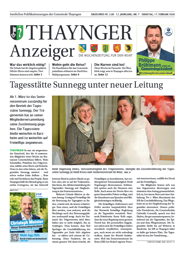 Thaynger Anzeiger vom 17. Februar 2026 Thaynger Anzeiger vom 17. Februar 2026
