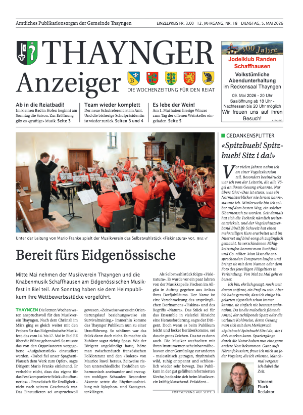 Thaynger Anzeige vom 5. Mai 2026 Thaynger Anzeige vom 5. Mai 2026