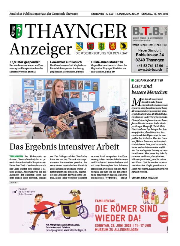 Thaynger Anzeiger vom 9. Juni 2026 Thaynger Anzeiger vom 9. Juni 2026