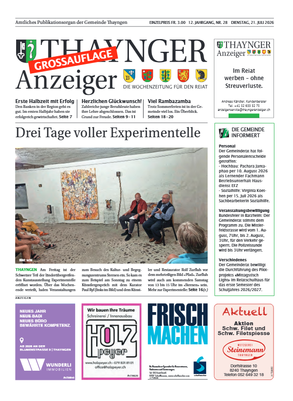 Thaynger Anzeiger vom 21. Juli 2026 Thaynger Anzeiger vom 21. Juli 2026