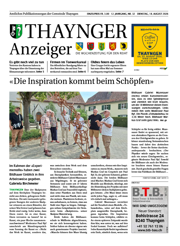 Thaynger Anzeiger vom 18. August 2026 Thaynger Anzeiger vom 18. August 2026