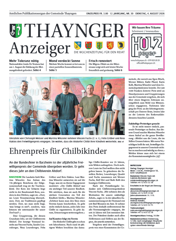 Thaynger Anzeiger vom 4. August 2026 Thaynger Anzeiger vom 4. August 2026