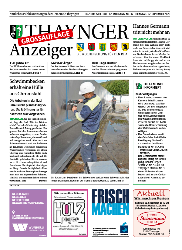 Thaynger Anzeiger vom 22. September 2026 Thaynger Anzeiger vom 22. September 2026