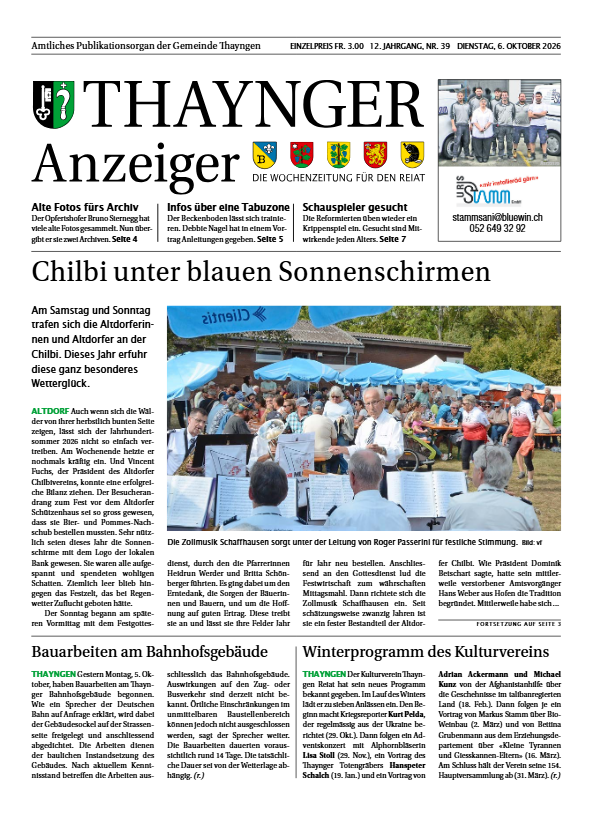 Thaynger Anzeiger vom 6. Oktober 2026 Thaynger Anzeiger vom 6. Oktober 2026