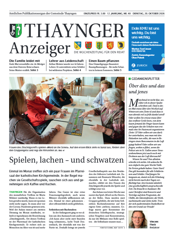Thaynger Anzeiger vom 20. Oktober 2026 Thaynger Anzeiger vom 20. Oktober 2026